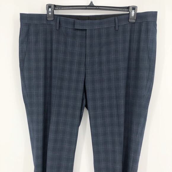 SOUL OF LONDON Mens Dress Pants 42R Navy Blue Glen Plaid Flat Front NWT - Picture 2 of 10